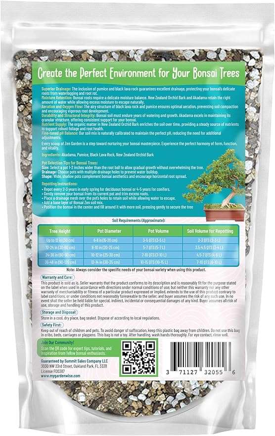 Zen Garden Bonsai Soil Mix – Fast-Draining & Organic for Junipers, Pines, and Drought-Tolerant Bonsai Trees – Handcrafted in The USA with Japanese Akadama & Pumice (2 quarts)
