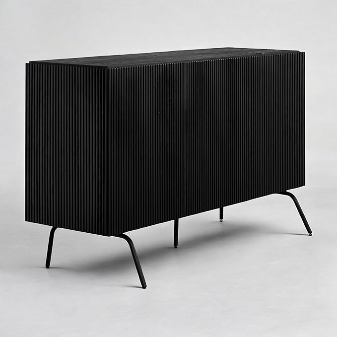 NTC Veil Modern Sideboard with 3 Doors, Buffet Cabinet with Vertical Groove Design and Metal Legs, Storage Cabinet for Living Room, and Hallway, Effortless Assembly - Burnt Black