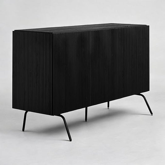 NTC Veil Modern Sideboard with 3 Doors, Buffet Cabinet with Vertical Groove Design and Metal Legs, Storage Cabinet for Living Room, and Hallway, Effortless Assembly - Burnt Black