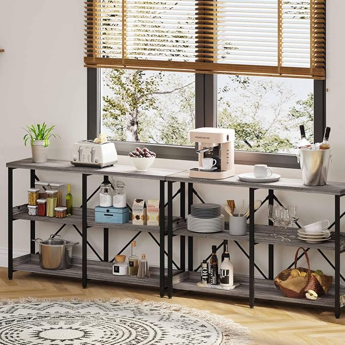 BON AUGURE Entry Table, 47 Inch Console Tables for Entryway, Narrow Couch Table Behind Sofa for Living Room, Wood 3 Tier Shelves Organization Tables for Foyer, Hallway (Dark Grey Oak)