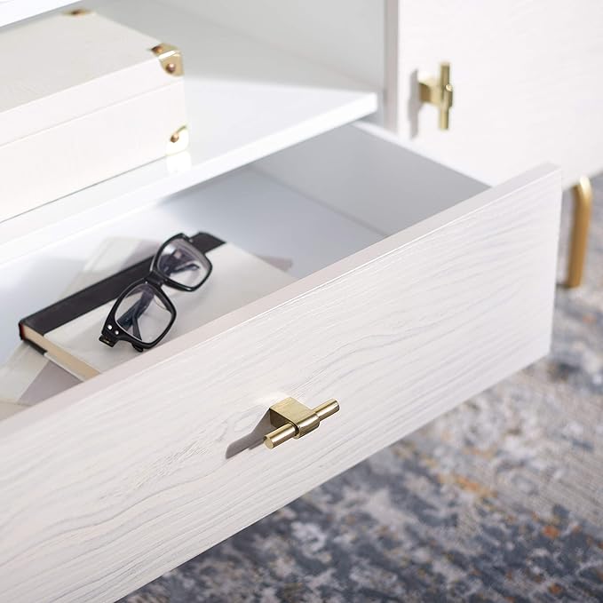 SAFAVIEH Genevieve TV Stand for up to 65" Flatscreen – White & White Washed Finish, Mid-Century Modern Storage Cabinet, Entertainment Media Console (MED5000C)