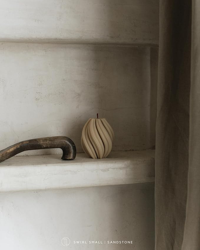 LAWA Swirl Candle - Beautiful Handmade Pillar Scented Soy Wax Twirl Elegant Bubble Aesthetic Candle Housewarming Gift Home Room Shelf Decor Idea Spiral Sandstone (Small)