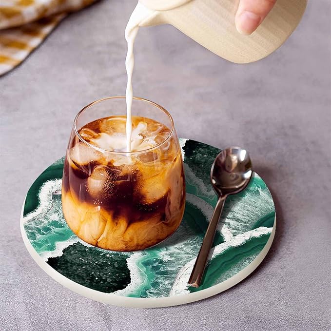 Texture of The Stone in A Cut Cup Coasters Set of 2 Delicate Beautiful Agate Design Wooden Table Apartment Decor 100% Diatomite for Drinking Glasses,4 Inches