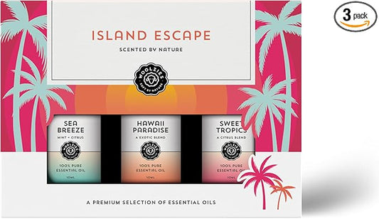 Island Escape Essential Oil Set - 3 Exotic Blends for Aromatherapy Diffuser and Relaxation - 10 ML
