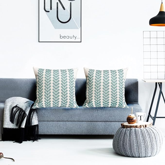 Decorative Throw Pillow Covers Set of 2 Teal Blue Pillow Covers 22x22 Inch Throw Pillow Cover Linen Pillowcase Modern Boho Farmhouse Outdoor Pillow Covers for Couch Sofa Bed Living Room