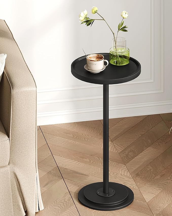 Small Round Side Table, Drink Table for Small Spaces, Pedestal Cocktail Table, Thickened Base, for Living Room, Bedroom, Office, Black TBZ30BB