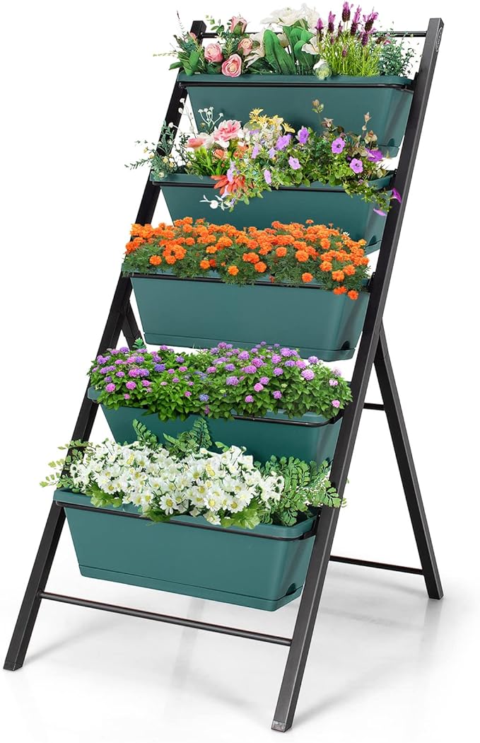 Safstar 5-Tier Vertical Raised Garden Bed, Freestanding Garden Planter with 5 Container Boxes, Elevated Planter for Vegetables, Fruits, Flowers, Herbs, Good for Indoor & Outdoor Use (Green, 1)