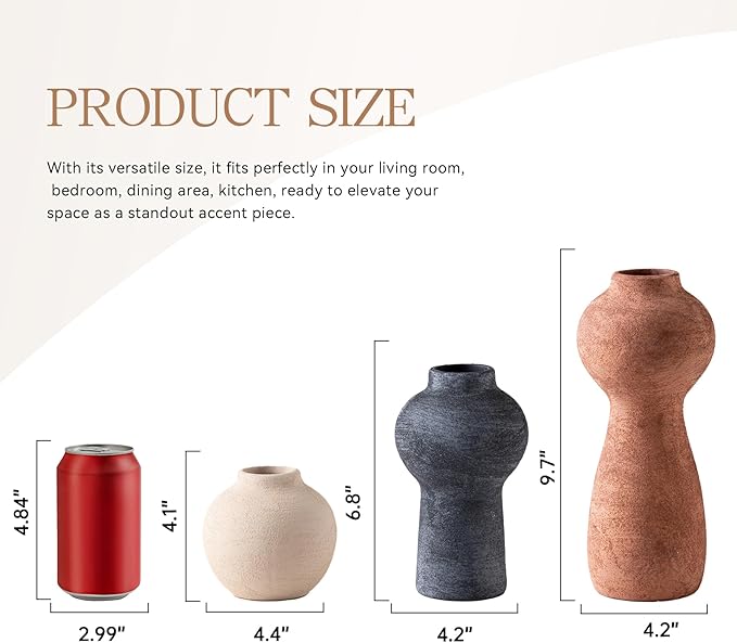 Ceramic Vase Home Table Decor - Flower Vase Set of 3 Living Room Kitchen Decorations Farmhouse Modern Rustic Vases Decorative Centerpiece for Shelf Bedroom Office Bathroom Dining Coffee Desk