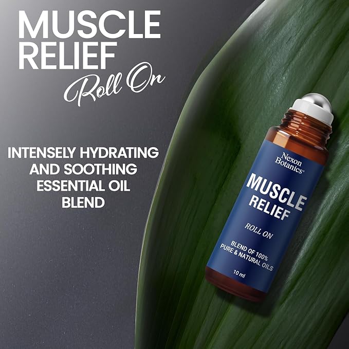 Muscle Relief Essential Oil Roll-On 10 ml - Pure Natural Blend for Sore Muscles, Aches & Recovery - Easy Roller for Athletes & Active Lifestyles - Nexon Botanics