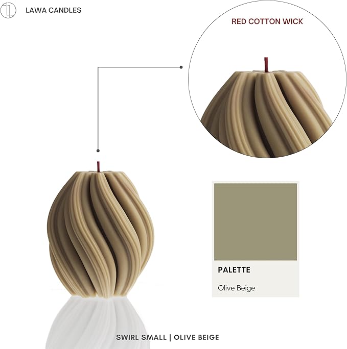 LAWA Swirl Candle - Beautiful Handmade Pillar Scented Soy Wax Twirl Elegant Bubble Aesthetic Candle Housewarming Gift Home Room Shelf Decor Idea Spiral Olive Beige (Small)