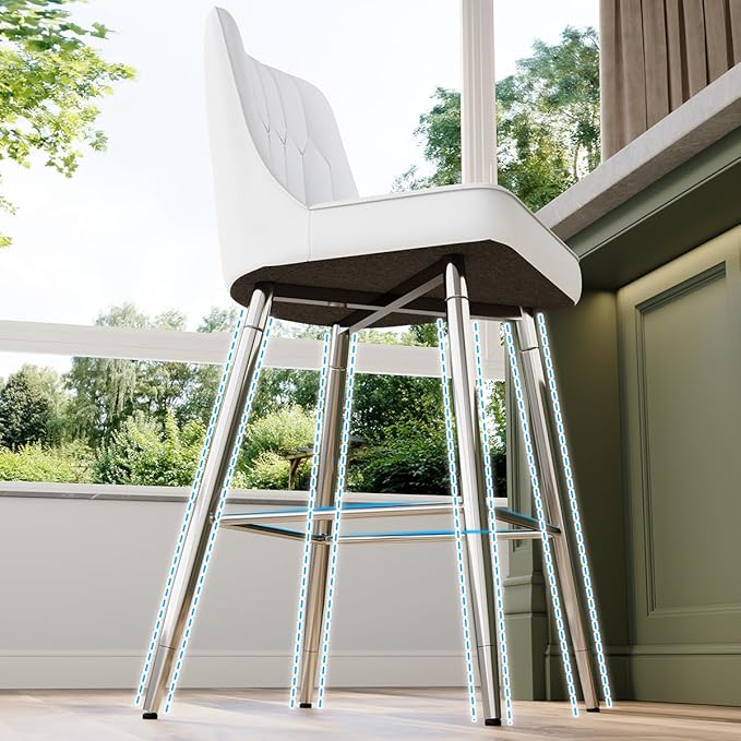 White Bar Stools Set of 2,27" Counter Height Bar Stools Set of 2,Faux Leather Counter Stools with Soft Padded Seat & Curved Backrest,Modern Kitchen Island Chairs for Dining Café