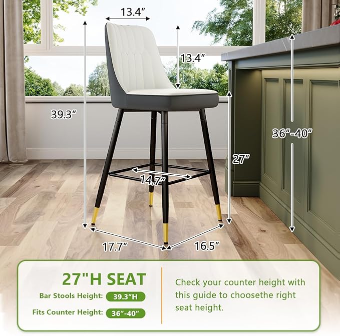 27" Bar Stools Set of 4 - Counter Height Bar Stools Set of 4,Faux Leather Kitchen Island Stools with Sturdy Chrome Metal Leg,Counter Height Stools with Backs,Easy to Assemble