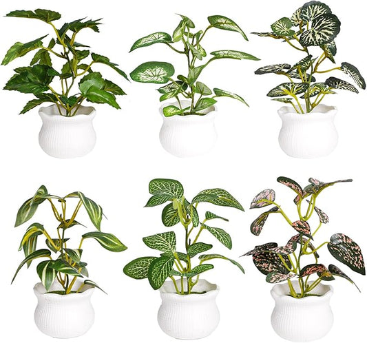 Small Artificial Plant 6PCS Fake Plant Greenery Cute Potted Indoor Faux Plant Houes Office Table Desk Bathroom Decor Plants