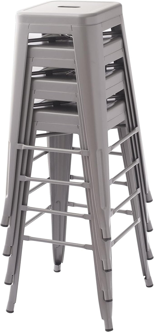 Amazon Basics Metal Bar Stools - 30-Inch, Set of 4, Dark Grey
