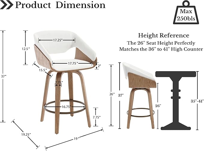 HNY 26 Inch Swivel Bar Stools with Back Set of 6, Beige Linen Upholstered Counter Height Barstools with Solid Bentwood Frame, Round Footrest, Modern Barrel Counter Stools for Kitchen Island, Home Bar