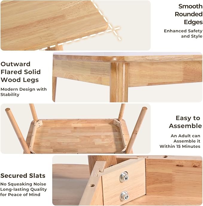 DELAVIN 29.5" Solid Wood Dining Table, Square Kitchen Desk, Modern Dining Table, Cafe Table for Living Room Dining Room, Easy Assembly, Natural