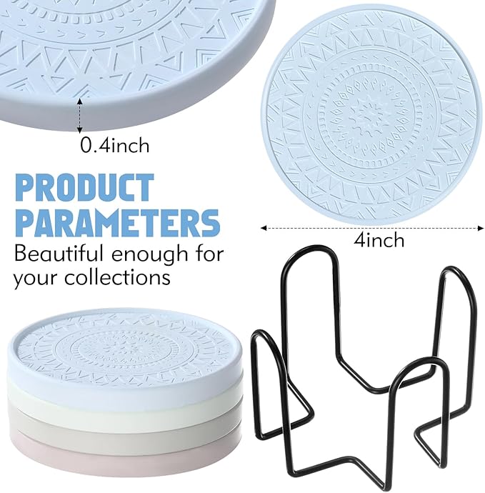 Photect Diatomaceous Earth Coasters Set with Holder Absorbent Stone Drink Coasters Instant Drying Tray for Tabletop Protection Home Decoration Housewarming Gift(Green,6 Pcs)