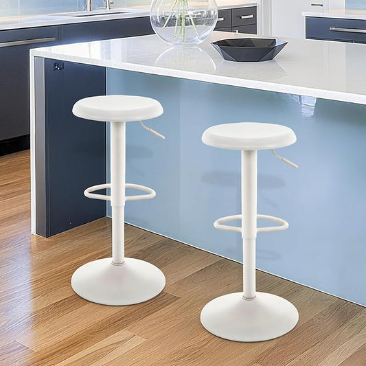 Brage Living Bar Stools Set of 2, Adjustable Height Swivel Bar Stools, Metal Airlift Barstools, Backless Counter Height Bar Chairs for Kitchen Dining Room Pub Cafe (White)