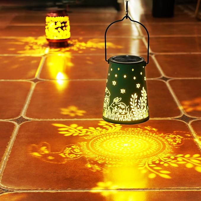 Homemory Solar Lanterns Rabbit Lights Outdoor Waterproof Garden Decor Women Gifts for Birthday, LED Hanging Solar Lights Metal Lantern Decoration Outside for Yard, Patio, Backyard, Porch, Lawn