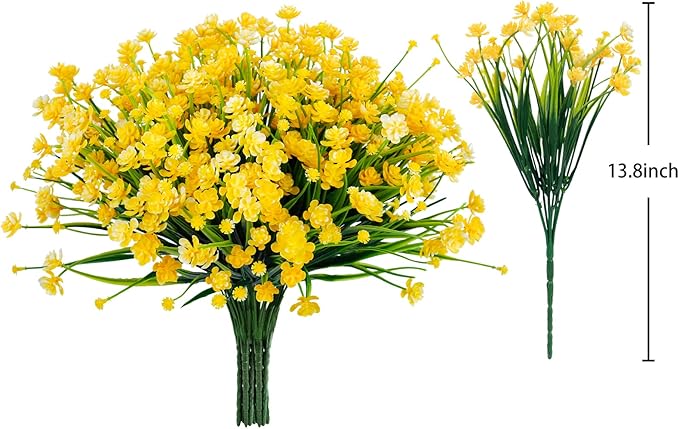 Ouddy Decor 24 Bundles Artificial Flowers for Outdoors UV Resistant Fake Plastic Plants Faux Boston Fern Greenery Stems for Spring Summer Indoor Garden Patio Window Box Kitchen Home Decor, Yellow