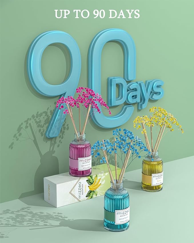 MIZZEO Reed Diffuser Set, Banana 6.76 fl oz Highly Scented Room Diffuser Home Fragrance Essential Oil Reed Flower Diffuser, House Bedroom Office Decor & Gifts