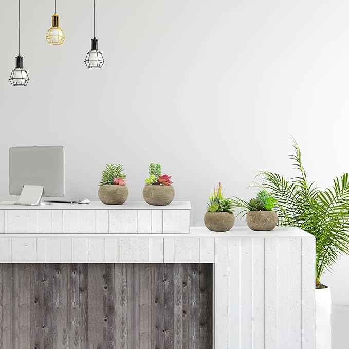 Succulents Plants Artificial 4 Pack, Mini Fake Succulents in Pots, Assorted Small Faux Succulent Decorative for Living Room Home Office Decor