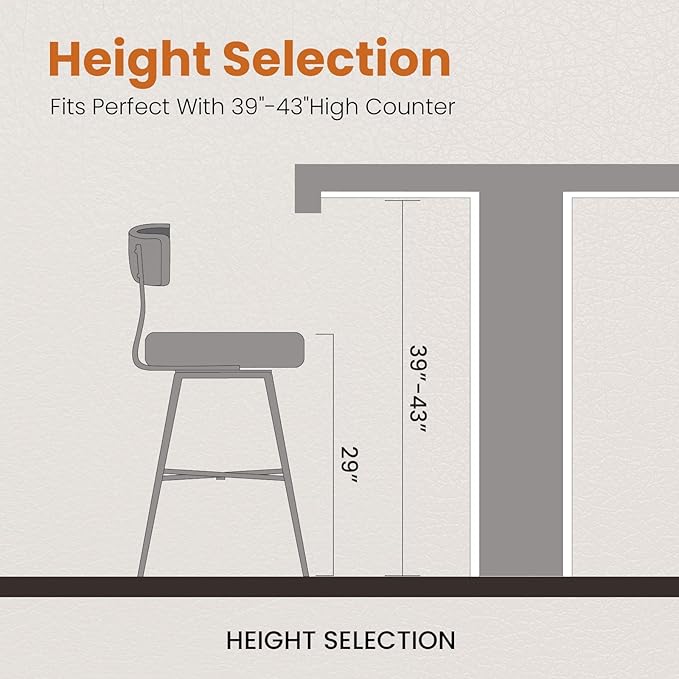 Swivel Counter Height Bar Stools with Back, 29 Inch Brown PU Leather Upholstered Kitchen Bar Chairs for Kitchen Counter Island, Dining Chairs with Footrest Metal Legs