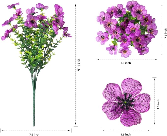 Artificial Fake Plants Flowers for Outdoor Outside Summer Decoration, 12 Bundles Faux UV Resistant Look Real Silk Purple Daisy for Porch Patio Home Window Box Yard Garden Planter