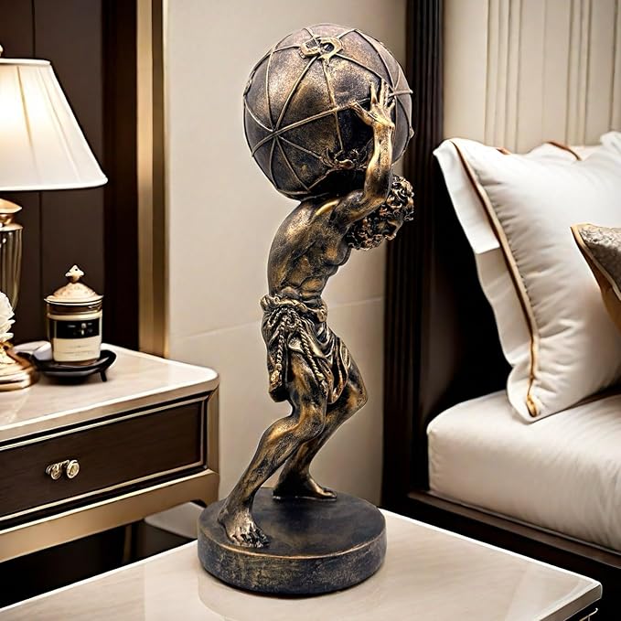 Bronze Greek Atlas Holding World Statue Large Sculpture Figurine Home Office Living Room Desktop Display Decor Decorative Decoration 16.5 Inch
