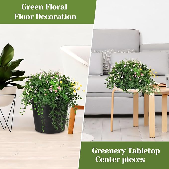 5 in 1 Artificial Plants & Flowers, Potted Fake BabyBreath Grass Plant for Home Decor Indoor Outdoor, Greenery Floor Artificial Plant for Office Room Decoration (Multiple Colour)