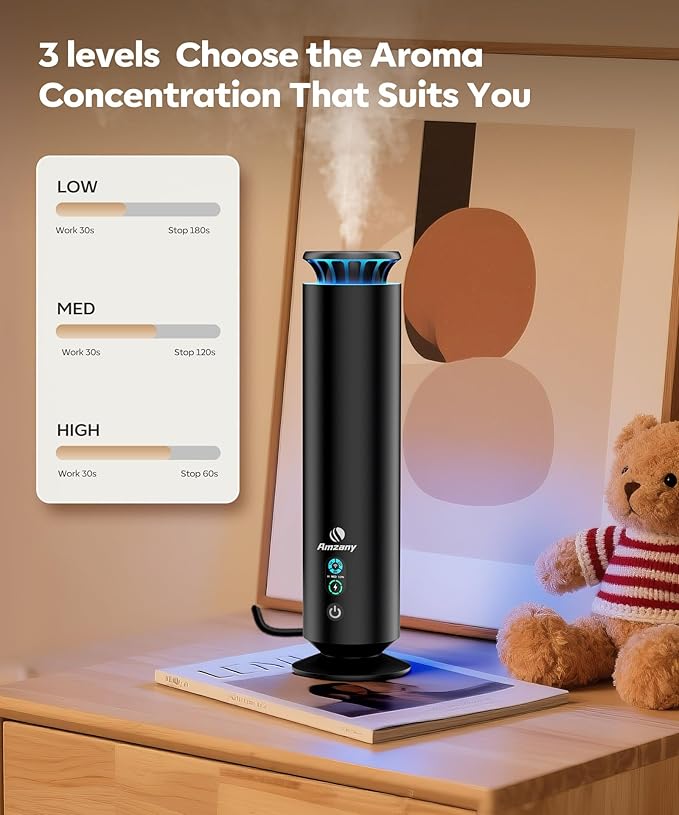 Waterless Scent Diffuser Kit, Scent Diffuser with 7 Lights and Breathing Lights Modes, Max coverage 2000 sq.ft.Home, Offices, Hotels and Spas Aromatherapy Diffuser Included 5 Scent Oils Remote Control