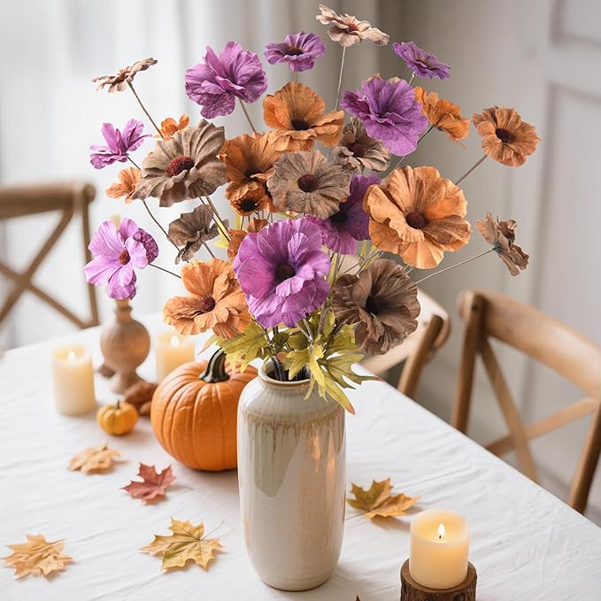 6PCS Artificial Fall Flowers Realistic Fake Flowers Bouquet Faux Autumn Flowers Arrangements for Centerpieces Table Decor Home Office Wedding Decorations