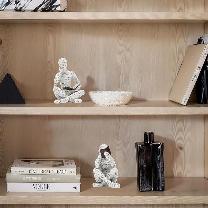 Bookshelf Decor Pulp Reading Thinker Sculpture, Abstract Art Statue Ornaments, Set of 2 Modern Aesthetic Figurine Home Decor Accents for Office Living Room Bedroom Shelf Coffee Table Desk