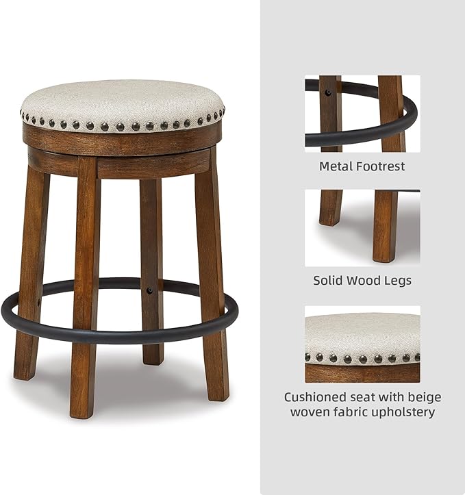 Signature Design by Ashley Valebeck 24" Counter Height Upholstered Swivel Stool, Brown & Black