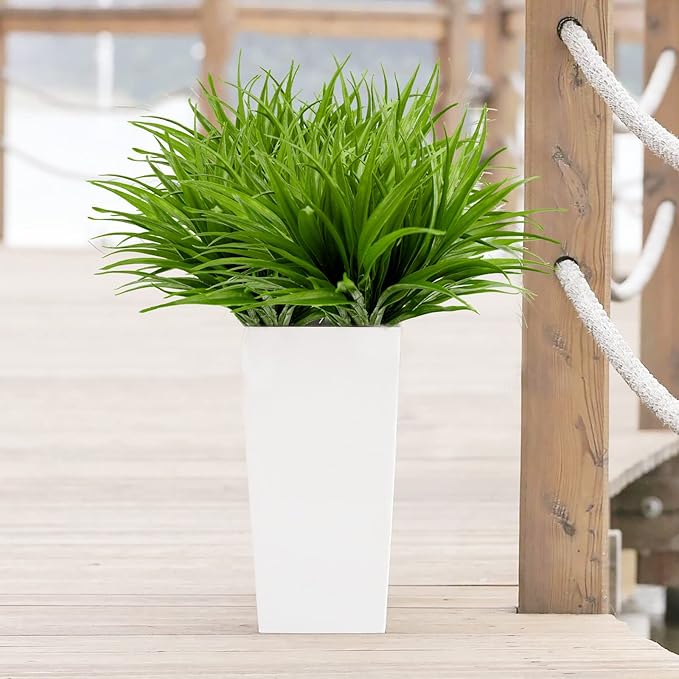 8Pcs Artificial Grass Plant Fake Outdoor Plastic Plants UV Resistant Faux Grasses Greenery Shrubs for Window Box Garden Patio Porch Home Decor Rose Green