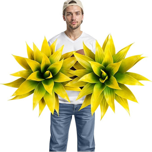 Velener Artificial Agave Plant Set, 28 Inch, Faux Aesthetic Plants for Home Decor, Realistic UV Resistant Fake Yellow Agave Plants Without Pot, Set of 2