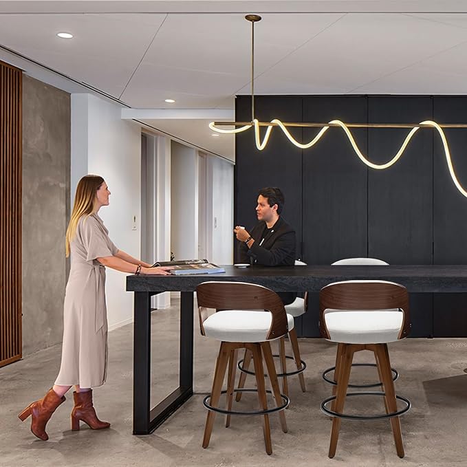 Barstools Set of 3,Bar Height Bar Stools for Kitchen Island,30.3 Inch Modern Upholstered Bar Chair, Swivel Bar Stools with Back and Wood Legs (Beige-Fabric)