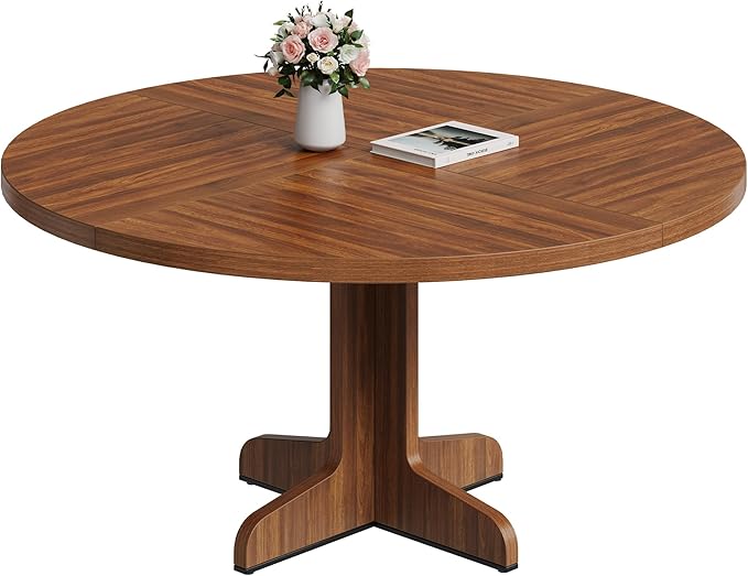 IDEALHOUSE Round Dining Table for 4, 47 Inches Dining Room Table with Wooden Base, Circle Kitchen Dinner Table for Dining Room, Kitchen, Living Room (Table Only), Walnut