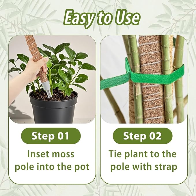 3 Pack Moss Pole, 28" 48" 63" Monstera Plant Support for Climbing Indoor Plants, Bendable Coco Coir Plant Support Stakes for Potted Plants, Pothos, Philodendron