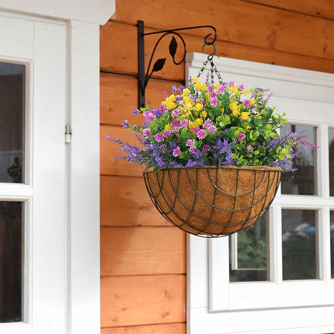 Hananona 48 Pcs Artificial Flowers Outdoor, Faux Artificial Plants UV Resistant Plastic Wild Flower Bulk for Hanging Planter Porch Window Home Wedding Summer Decor(48, Multiple Color)