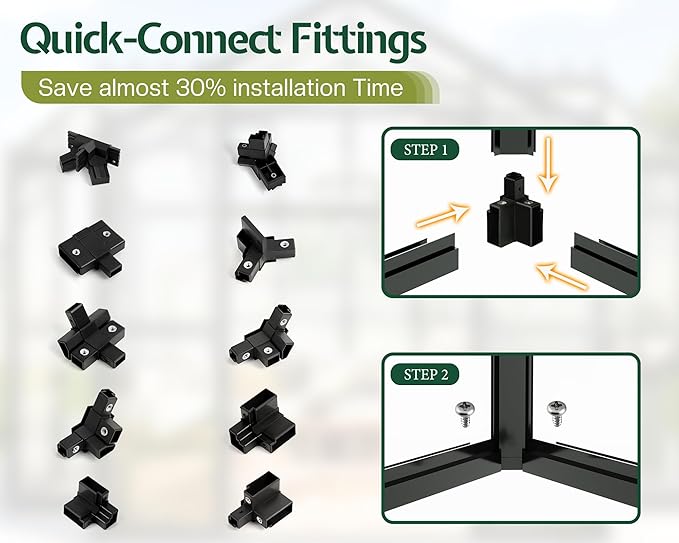 Jocisland 12x10x8 FT Greenhouse for Ourdoors, Quick-Connect Fittings, Aluminum Frame with 2 Vents, 2 Doors, and Walk-in Design for Garden or Backyard, Black