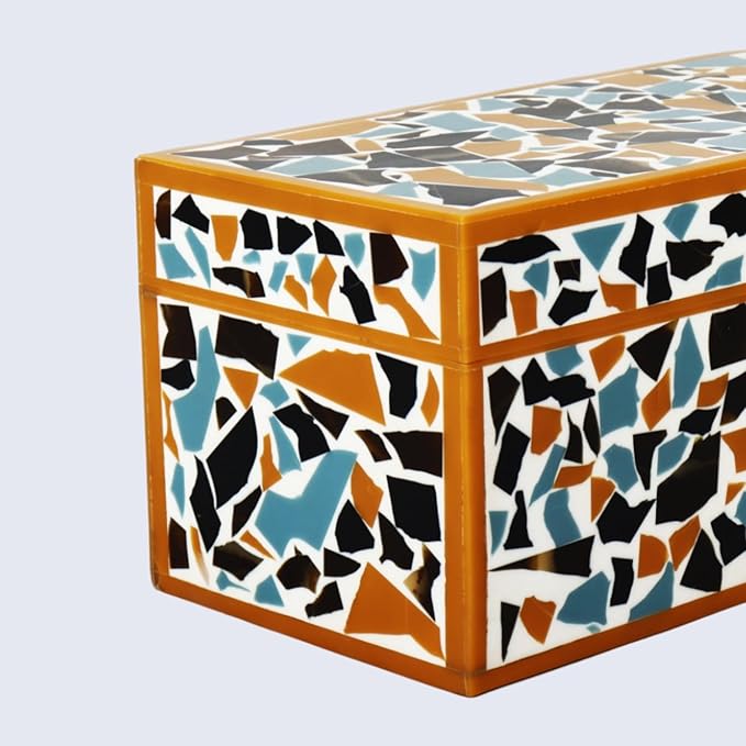 Handicrafts Home Handmade Mosaic Collection Decorative Jewelry Box Organizer – Keepsakes, Trinkets, and Home Decor – Antique Coffee Table Storage, Memory Box, Farmhouse Style Decor Gold, 10x5x5