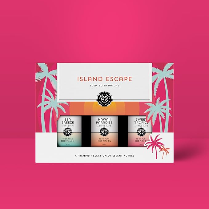 Island Escape Essential Oil Set - 3 Exotic Blends for Aromatherapy Diffuser and Relaxation - 10 ML