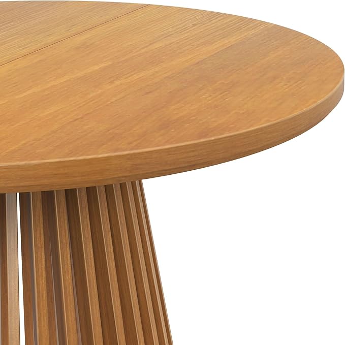 Plank+Beam Lido Round Dining Table, 47", Wooden, Pedestal, Minimalist Kitchen Table for 4 for Dining Room, Pecan