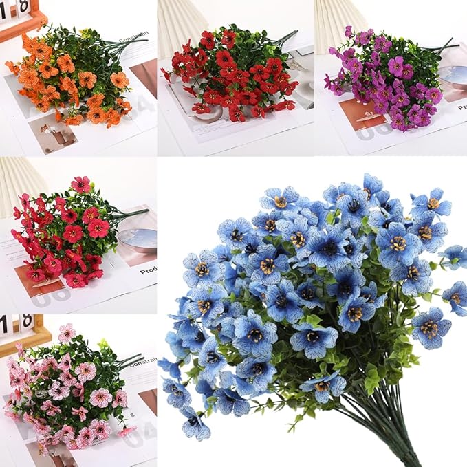 24 Bundles Artificial Flowers for Outdoors Fake Flowers UV Resistant Faux Plastic Plants Garden Porch Window Home Indoor Decoration Mixed Color