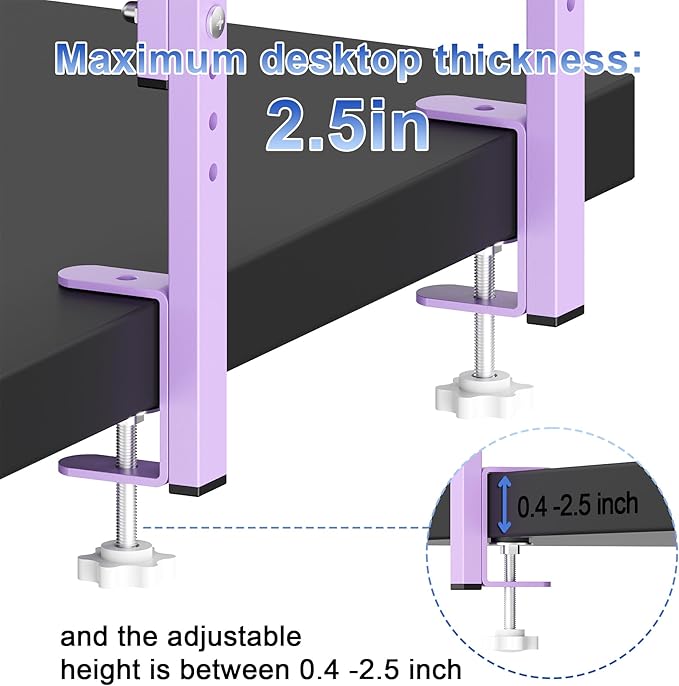 2-Tier Desk Shelf, Expandable Under Desk Storage, Clamp on Desk Shelf, Desktop Accessories for Offices, Study Rooms, and Game Rooms (Purple)
