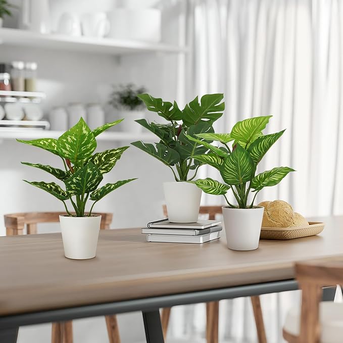 3 Pcs Small Fake Plants Artificial Potted Plant Indoor Faux Tropical Plant for Home Office Table Shelf Desktop Décor (11.8 Inch)