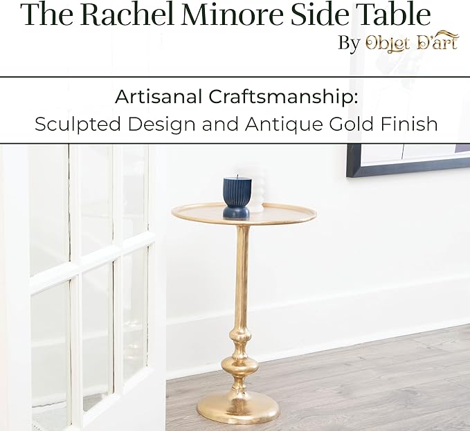 OBJET D'ART Small Round Gold End Tables, Rachel Minore, 22'' Height, Vintage Metal Accent, Side, Pedestal, Coctail and Drink Tables for Living Room and Small Spaces