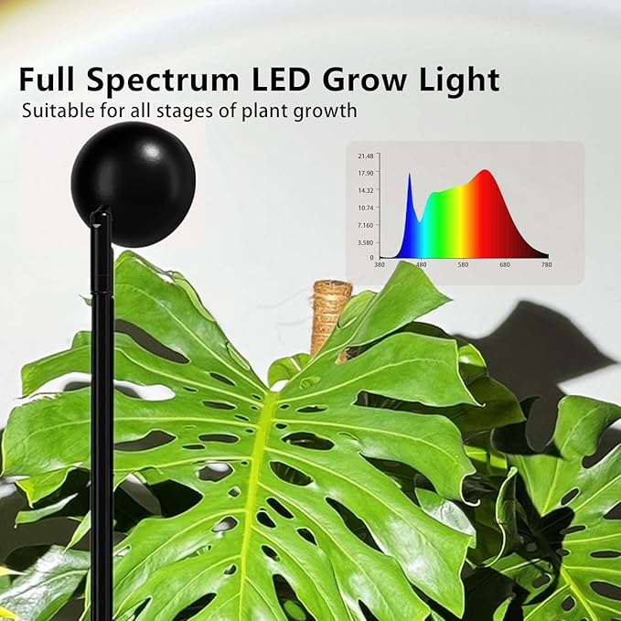 Standing Grow Light with Timer 4/8/12H, 20W Full Spectrum Vertical Grow Lights for Indoor Plant Growing, Wide Coverage, 5.24FT to 6.88FT Height Adjustable, Ideal for Large Tall Plants