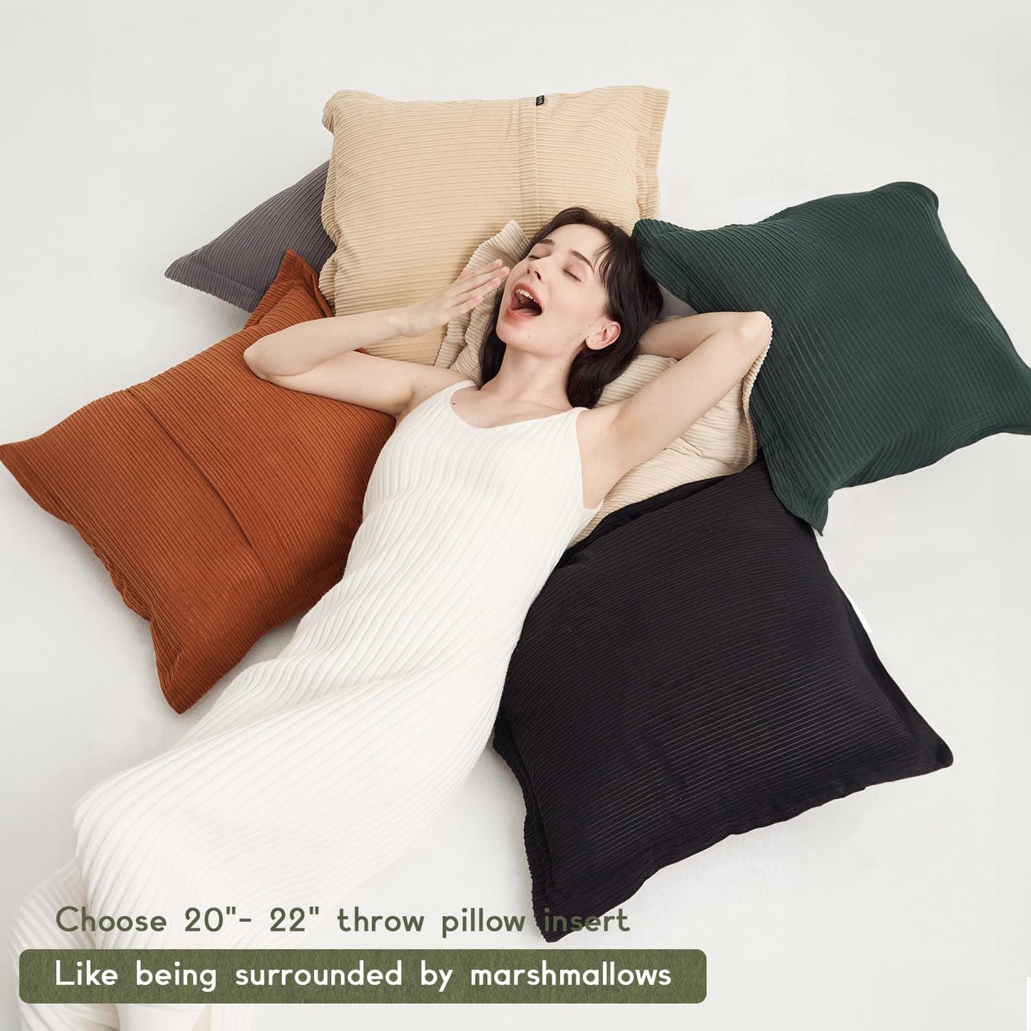 Pack of 3 Neutral Boho Decorative Throw Pillow Covers 20x20inch, Super Soft Textured Corduroy Pillow Covers Apartment Boho Room Decor for Couch Sofa Living Room Loung（Grey，Dark Green & Rust）